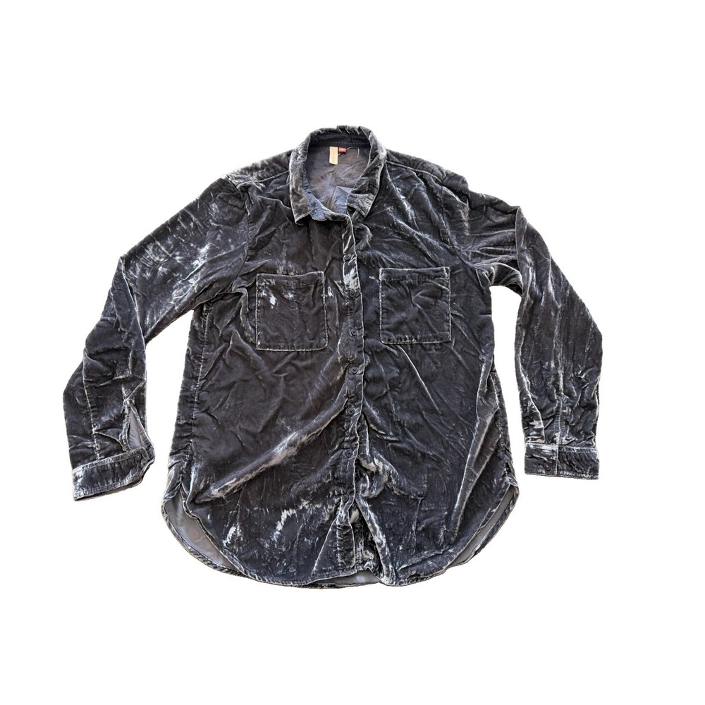Pilcro Anthropologie Womens M Charcoal Crushed Velvet Button Down Shirt Tunic